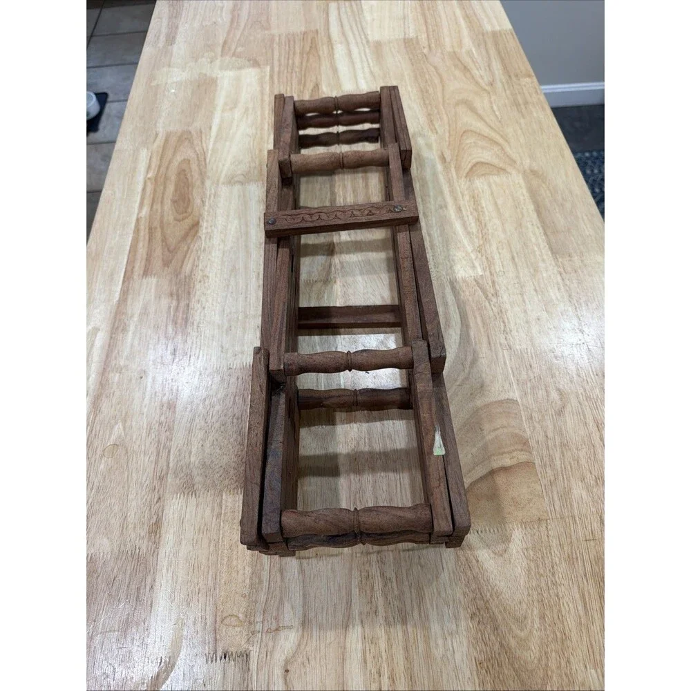 Vintage Wooden Wine Rack Expandable MCM Folding 8-10 Bottle Counter Top